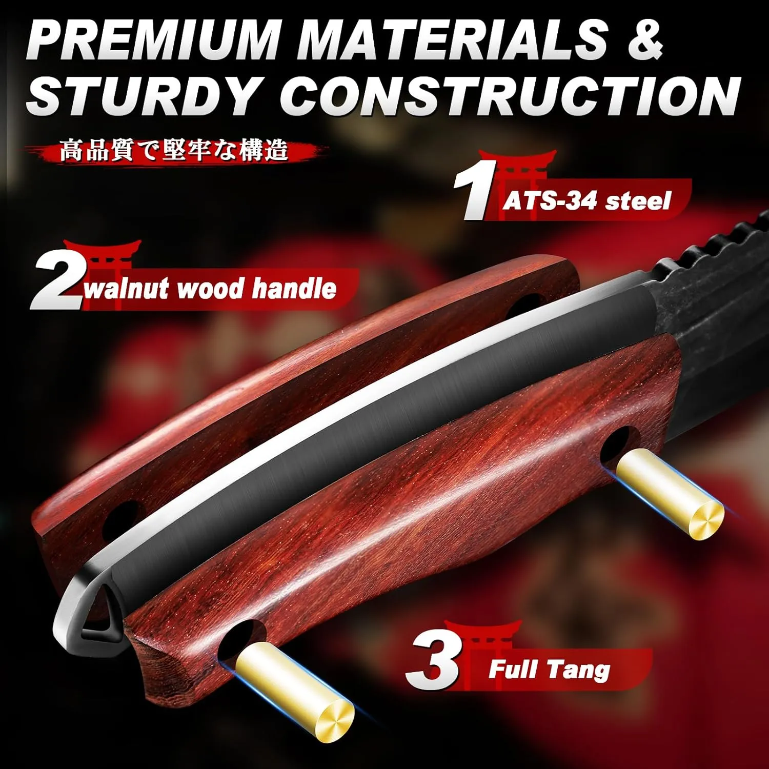 TIVOLI Fixed Blade Knife，Hand-Forged Japanese High Carbon Steel,Full Tang Design,Full Tang Hunting Knives for Camping, Bushcraft & Survival,Boning Knife for Meat Cutting | Great Gift for Men