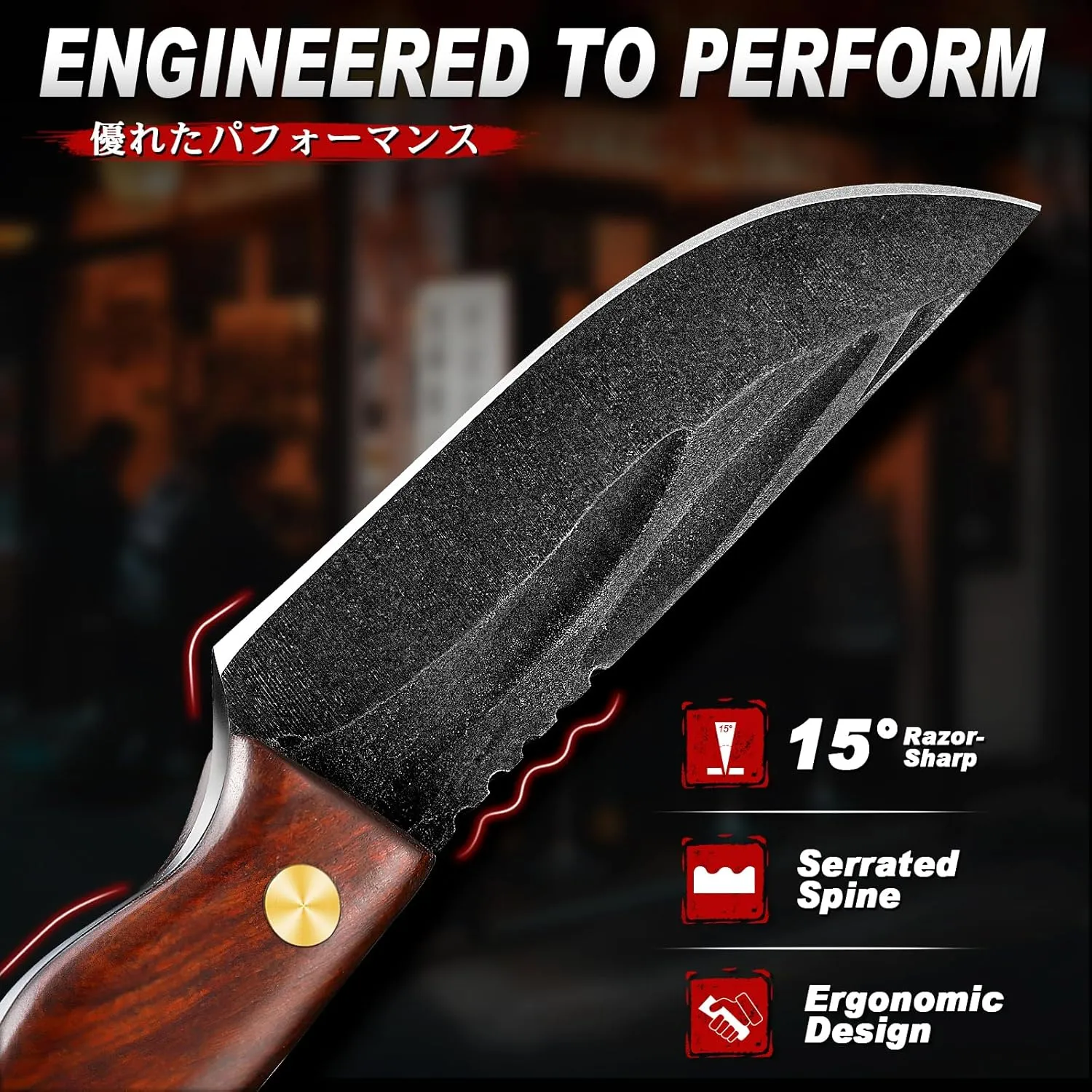 TIVOLI Fixed Blade Knife，Hand-Forged Japanese High Carbon Steel,Full Tang Design,Full Tang Hunting Knives for Camping, Bushcraft & Survival,Boning Knife for Meat Cutting | Great Gift for Men