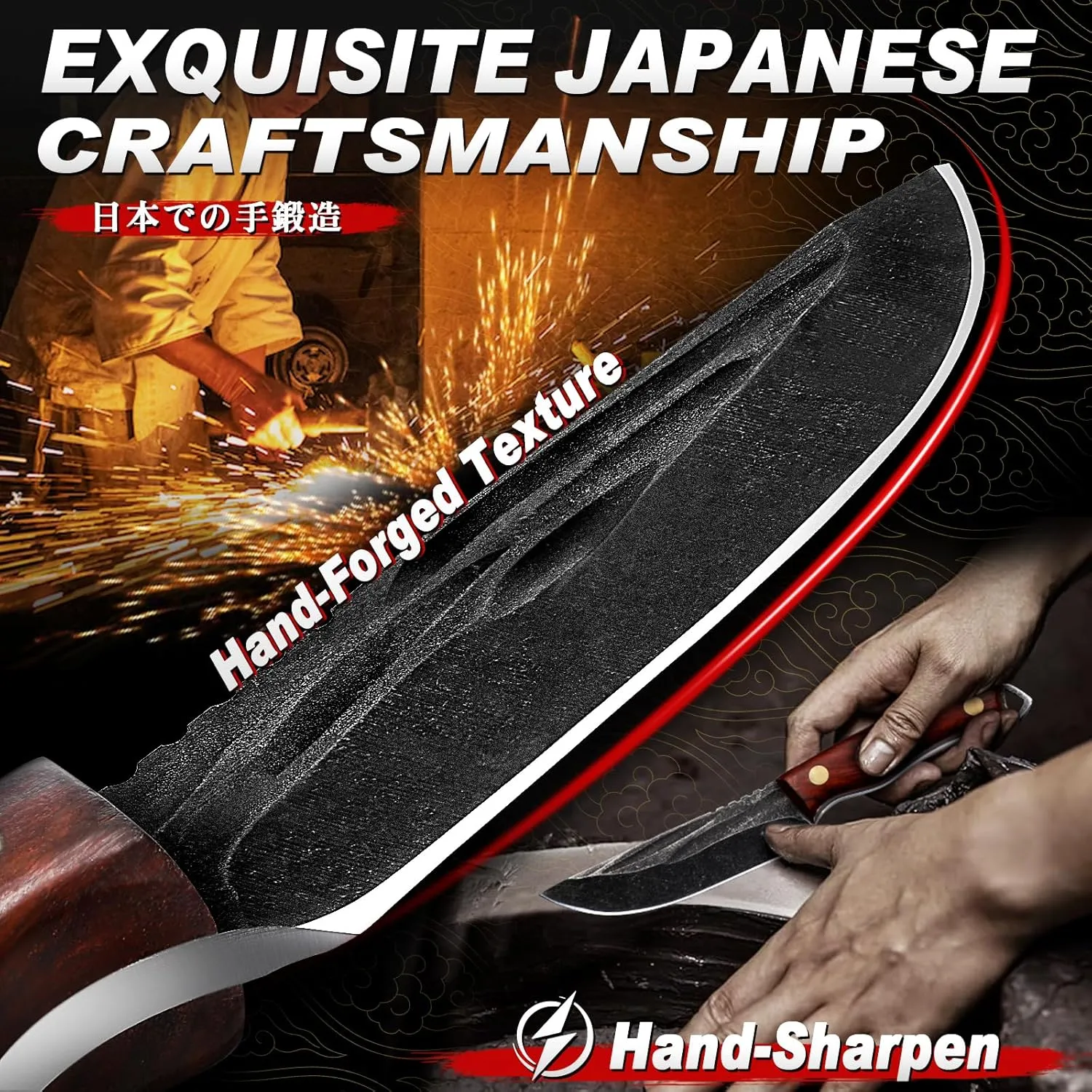 TIVOLI Fixed Blade Knife，Hand-Forged Japanese High Carbon Steel,Full Tang Design,Full Tang Hunting Knives for Camping, Bushcraft & Survival,Boning Knife for Meat Cutting | Great Gift for Men