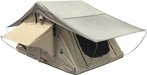 TMBK 3 Person Roof Top Tent with Rain Fly Tan Base & Green Rainfly