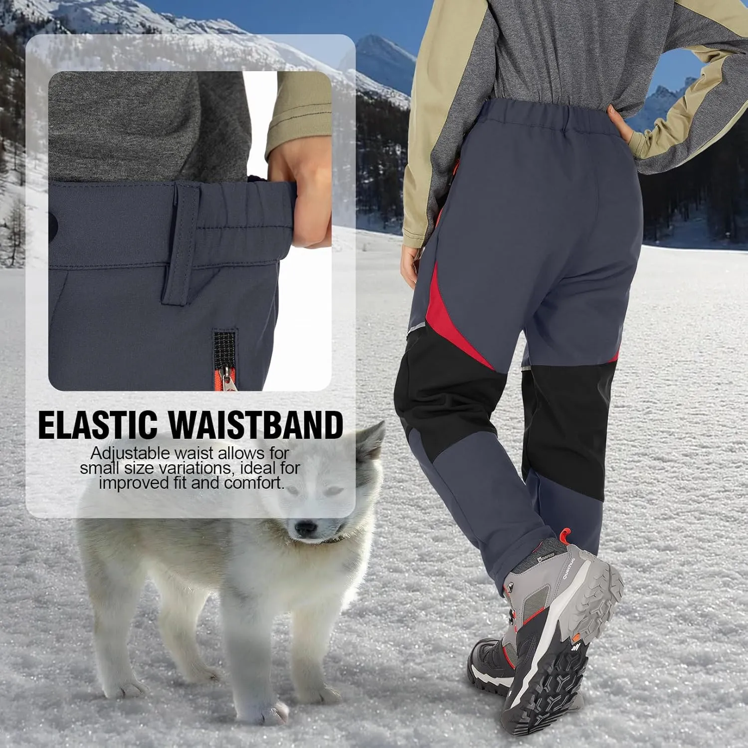 Toomett Boys snow cargo pants, Girls Kids Outdoor Fleece-Lined Soft Shell Hiking Fishing ski Insulated Pants