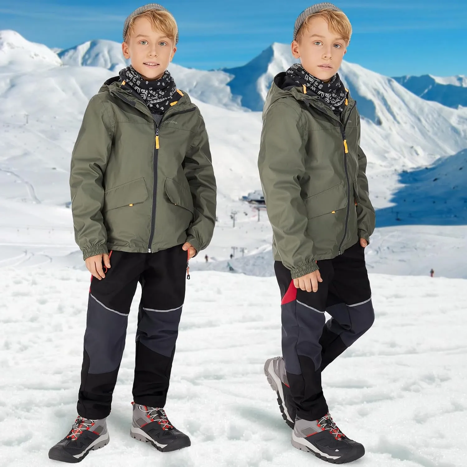 Toomett Boys snow cargo pants, Girls Kids Outdoor Fleece-Lined Soft Shell Hiking Fishing ski Insulated Pants