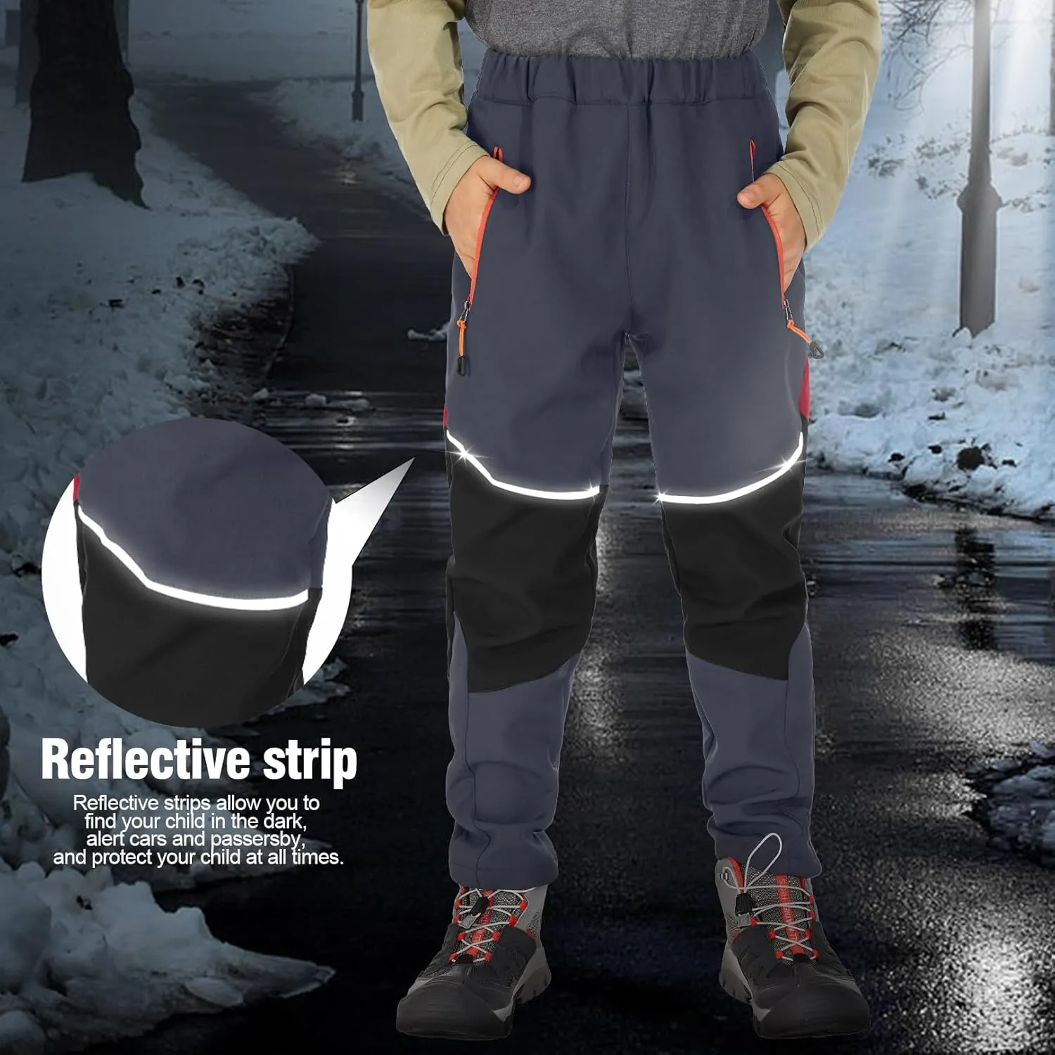 Toomett Boys snow cargo pants, Girls Kids Outdoor Fleece-Lined Soft Shell Hiking Fishing ski Insulated Pants