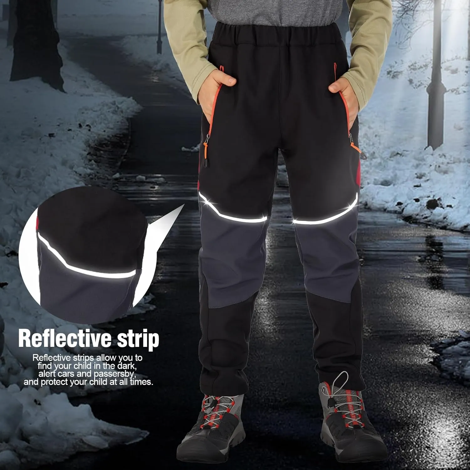 Toomett Boys snow cargo pants, Girls Kids Outdoor Fleece-Lined Soft Shell Hiking Fishing ski Insulated Pants