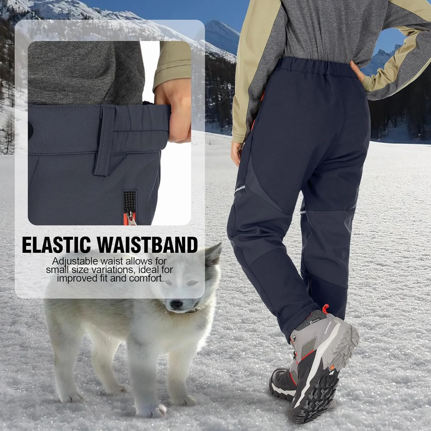 Toomett Boys snow cargo pants, Girls Kids Outdoor Fleece-Lined Soft Shell Hiking Fishing ski Insulated Pants