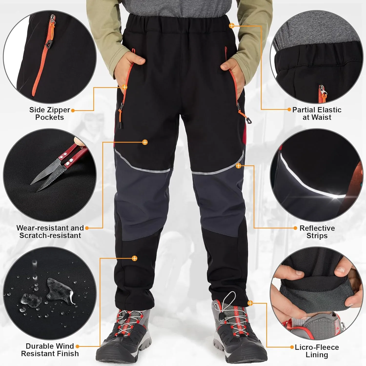Toomett Boys snow cargo pants, Girls Kids Outdoor Fleece-Lined Soft Shell Hiking Fishing ski Insulated Pants