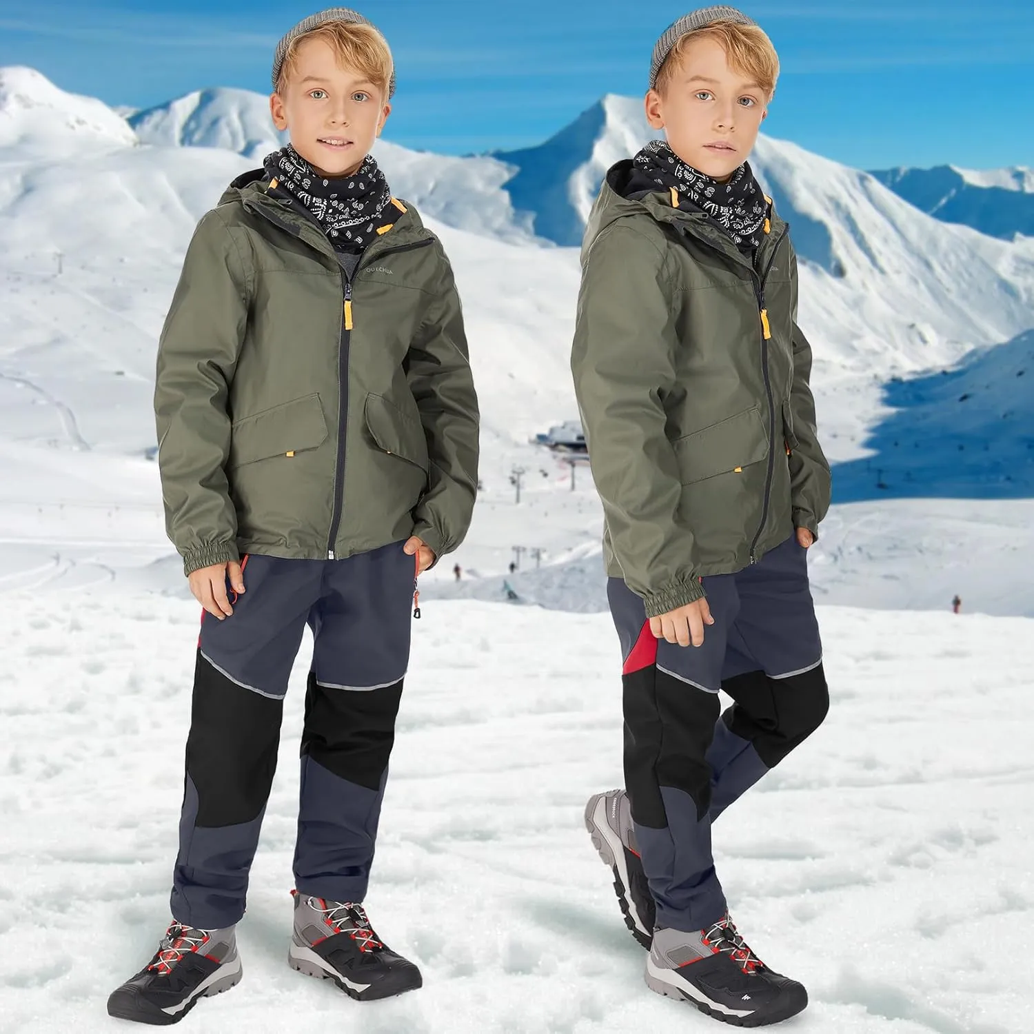 Toomett Boys snow cargo pants, Girls Kids Outdoor Fleece-Lined Soft Shell Hiking Fishing ski Insulated Pants