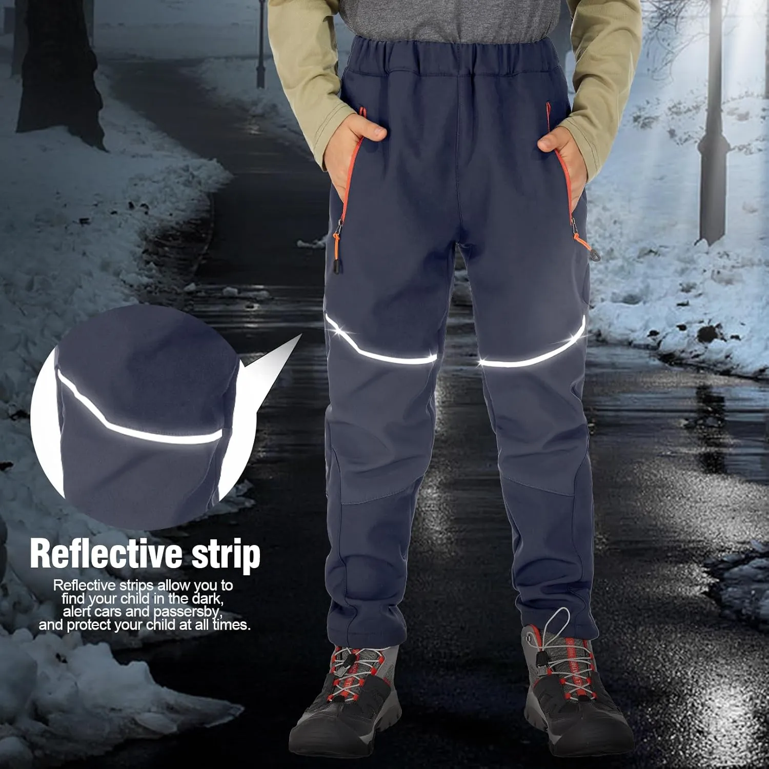 Toomett Boys snow cargo pants, Girls Kids Outdoor Fleece-Lined Soft Shell Hiking Fishing ski Insulated Pants