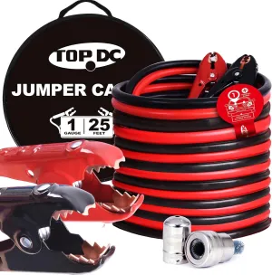 TOPDC 1 Gauge 25 Feet Jumper Cables for Car, SUV and Trucks Battery, Heavy Duty Automotive Booster Cables for Jump Starting Dead or Weak Batteries with Carry Bag(TD-P0125)