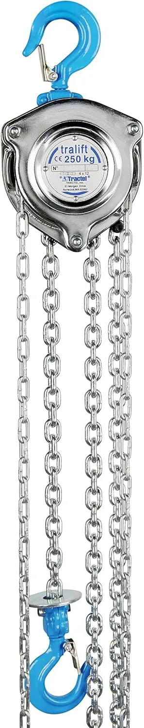 Tractel Manual Chain Hoist | 1/4 Ton - 500 lbs Capacity | 10 ft Steel Chain | Industrial-Grade Steel for Construction, Workshops, Garages | Tralift 56429