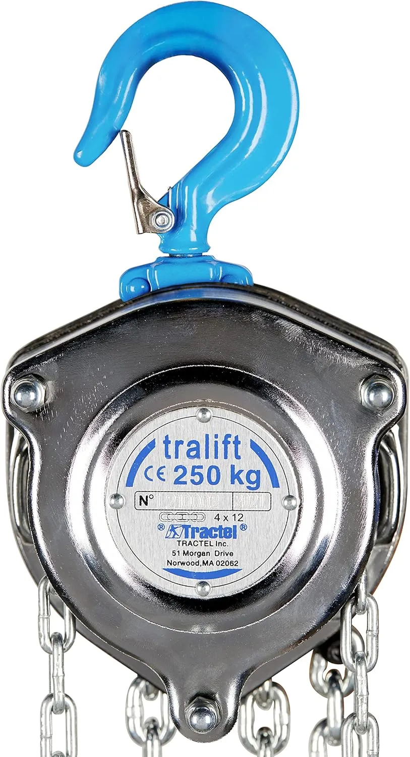 Tractel Manual Chain Hoist | 1/4 Ton - 500 lbs Capacity | 10 ft Steel Chain | Industrial-Grade Steel for Construction, Workshops, Garages | Tralift 56429