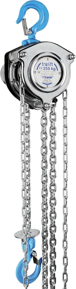 Tractel Manual Chain Hoist | 1/4 Ton - 500 lbs Capacity | 10 ft Steel Chain | Industrial-Grade Steel for Construction, Workshops, Garages | Tralift 56429