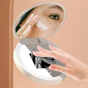 Travel Mirror with Light,Intelligent Touch Control Brightness Adjustment Compact Mirror with Light,UV Camera Lens Testing Travel Mirror with Magnification,for Makeup Removal