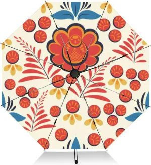 Travel Umbrella for Rain Windproof Indian floral paisley border Tropical flowers motif decoration Automatic Cute Portable Compact Umbrella for Women Purse Backpack Car Black Sun UV Protection