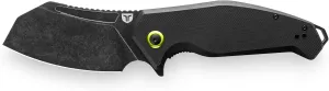 TRUE MAAR Cleaver Pocketknife | 3.5" Blade Length, D2 Steel, Black Oxide & Stonewash Finish, G10 Handle, EDC, Extra-Large Size, Deep Carry Clip - Black