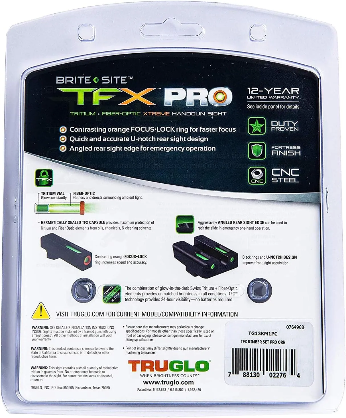 Truglo TFX PRO Handgun Sight, Glowing Shock Proof Tritium and Fiber Optic Night Sight for Handguns, Compact, Durable, and Snag Free Sight