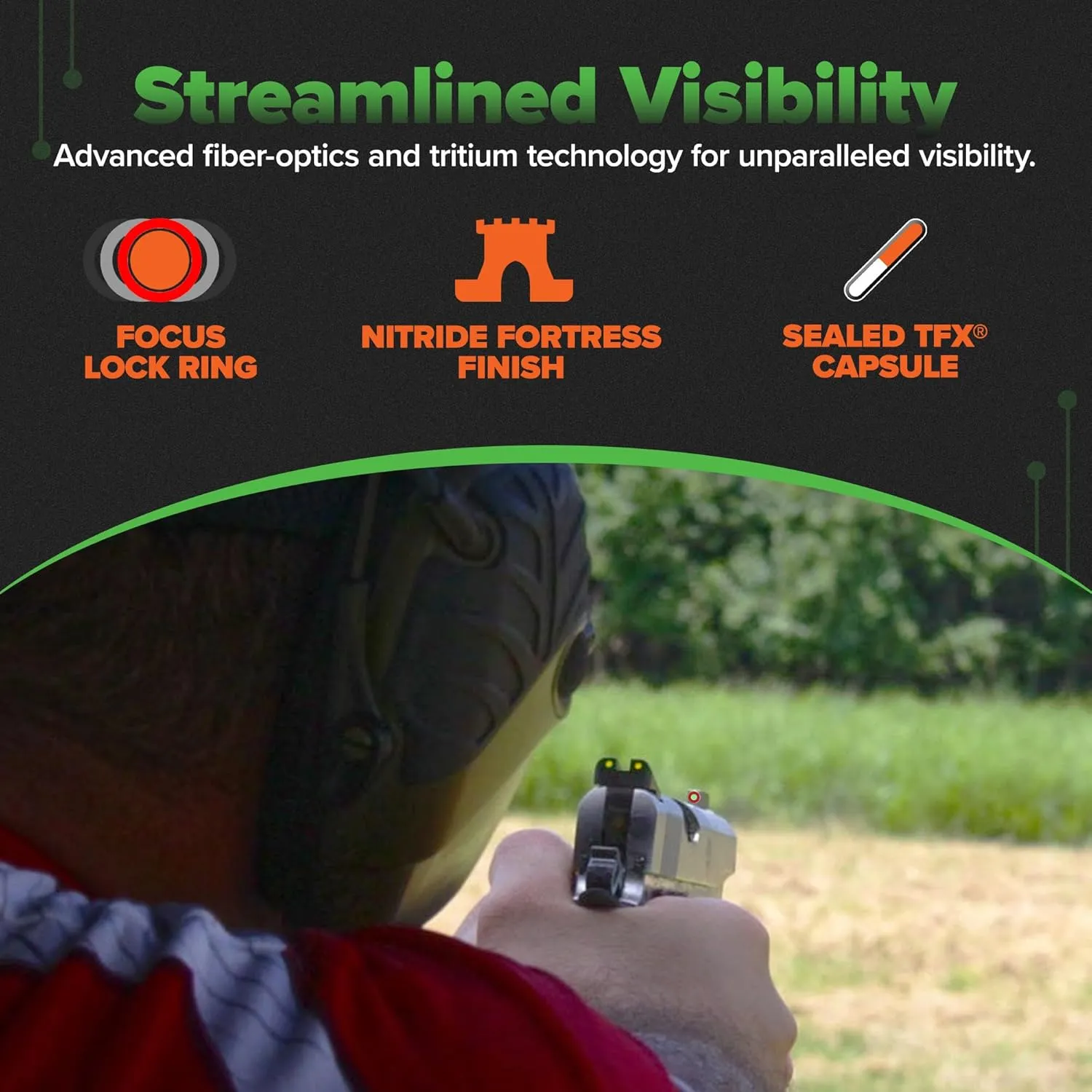 Truglo TFX PRO Handgun Sight, Glowing Shock Proof Tritium and Fiber Optic Night Sight for Handguns, Compact, Durable, and Snag Free Sight