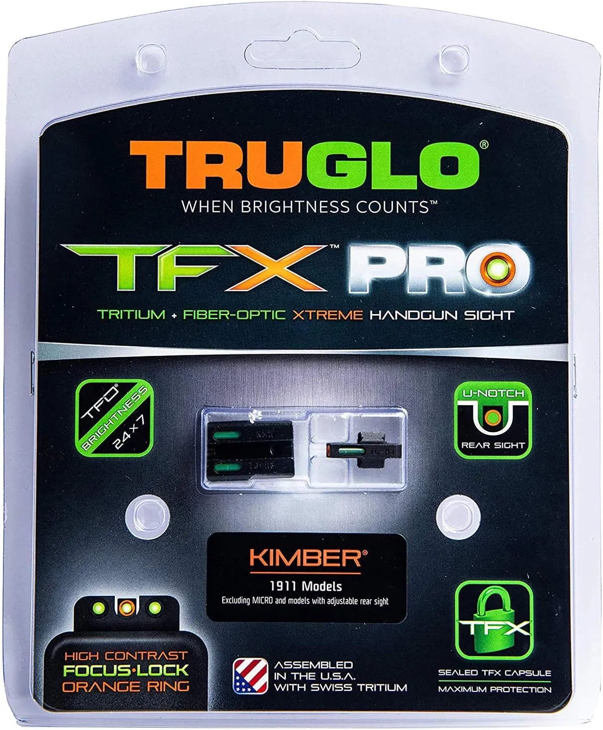 Truglo TFX PRO Handgun Sight, Glowing Shock Proof Tritium and Fiber Optic Night Sight for Handguns, Compact, Durable, and Snag Free Sight