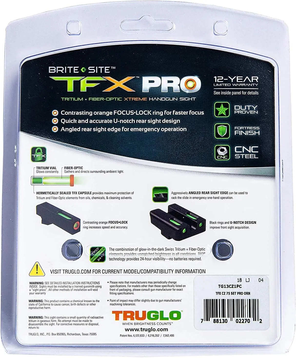 Truglo TFX PRO Handgun Sight, Glowing Shock Proof Tritium and Fiber Optic Night Sight for Handguns, Compact, Durable, and Snag Free Sight