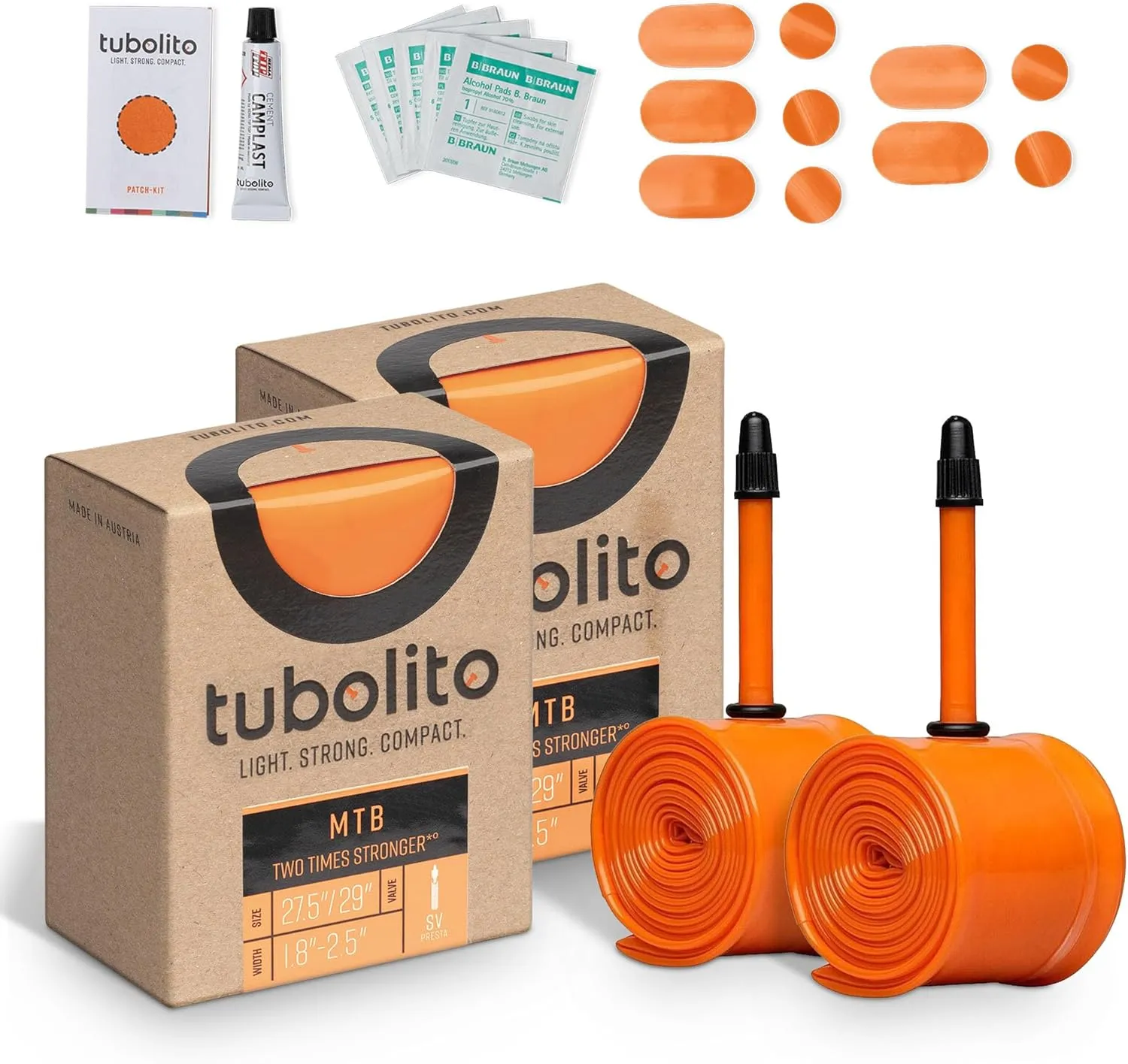 Tubolito Tubo-MTB 26" and 27.5"/29" x 1.8-2.5 Inch, 42mm Presta Valve Tube | Light, Strong & Compact | 2X Puncture Protection | Standard & Plus Size Tires