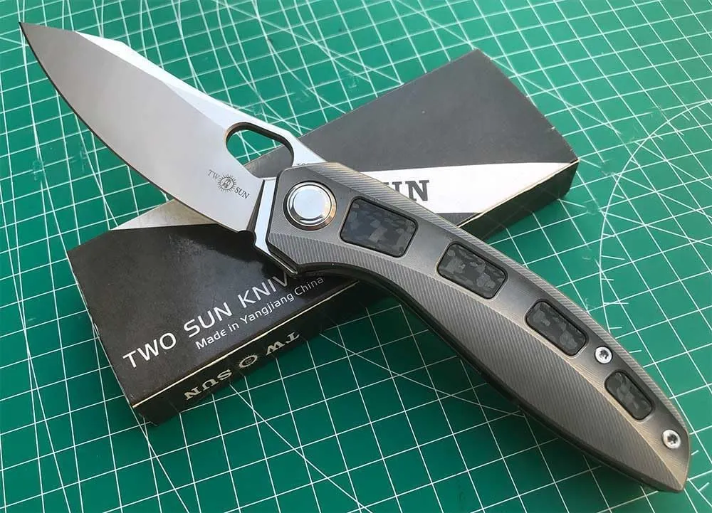 TwoSun Folding Knife 8.54Inch With M390 Blade Tc4 Titanium/Carbon Fiber Handle Flipper Pocket Camping Tool TS306-M390