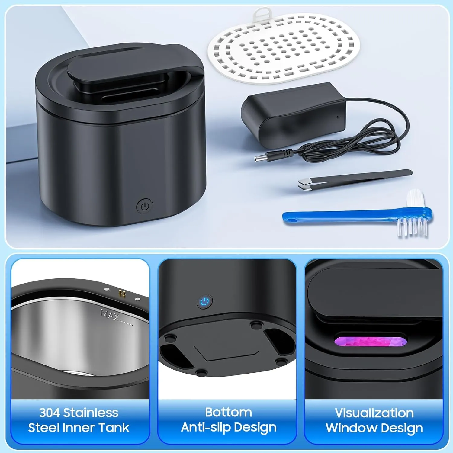 Ultrasonic Retainer Cleaner Machine for Denture: 45000Hz Portable Sonic Dental Pod for Mouth Guard
