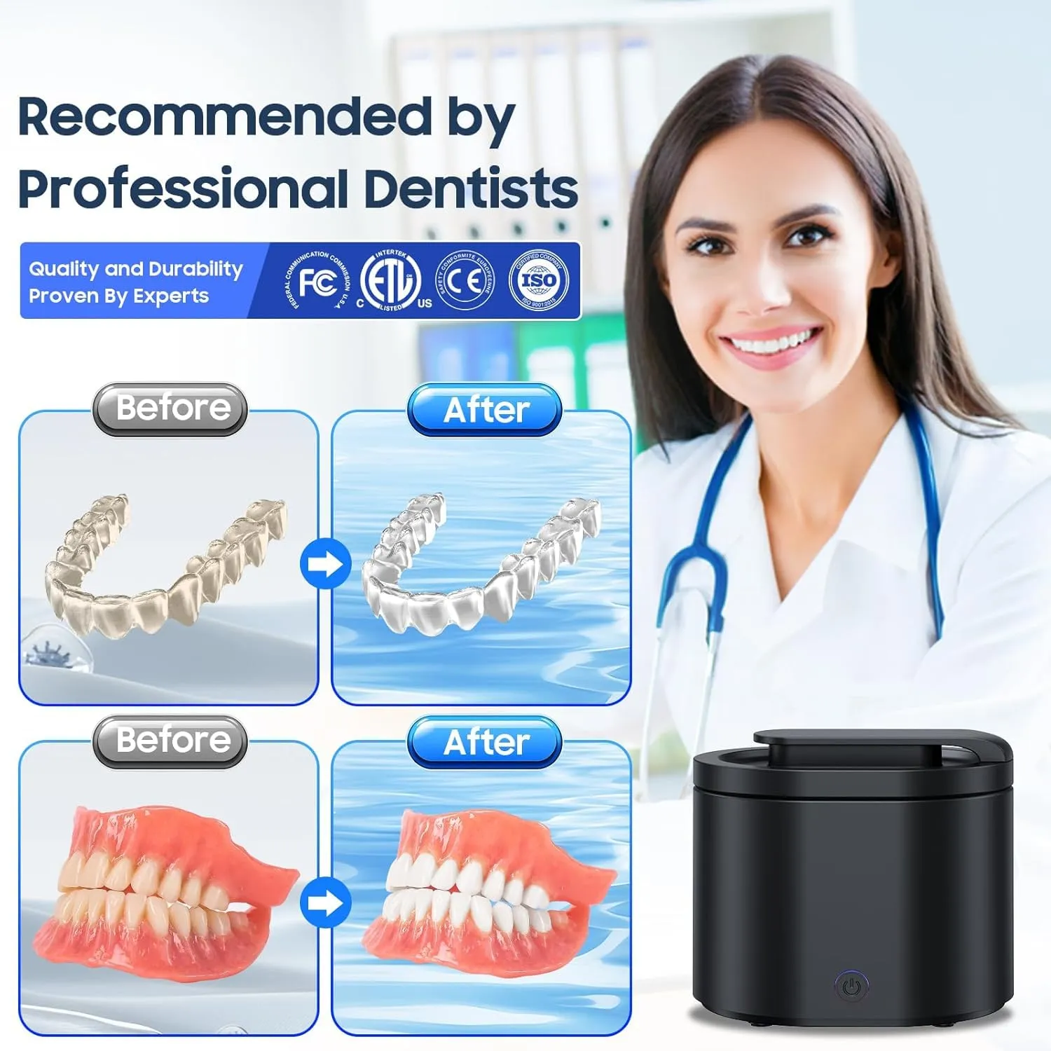 Ultrasonic Retainer Cleaner Machine for Denture: 45000Hz Portable Sonic Dental Pod for Mouth Guard