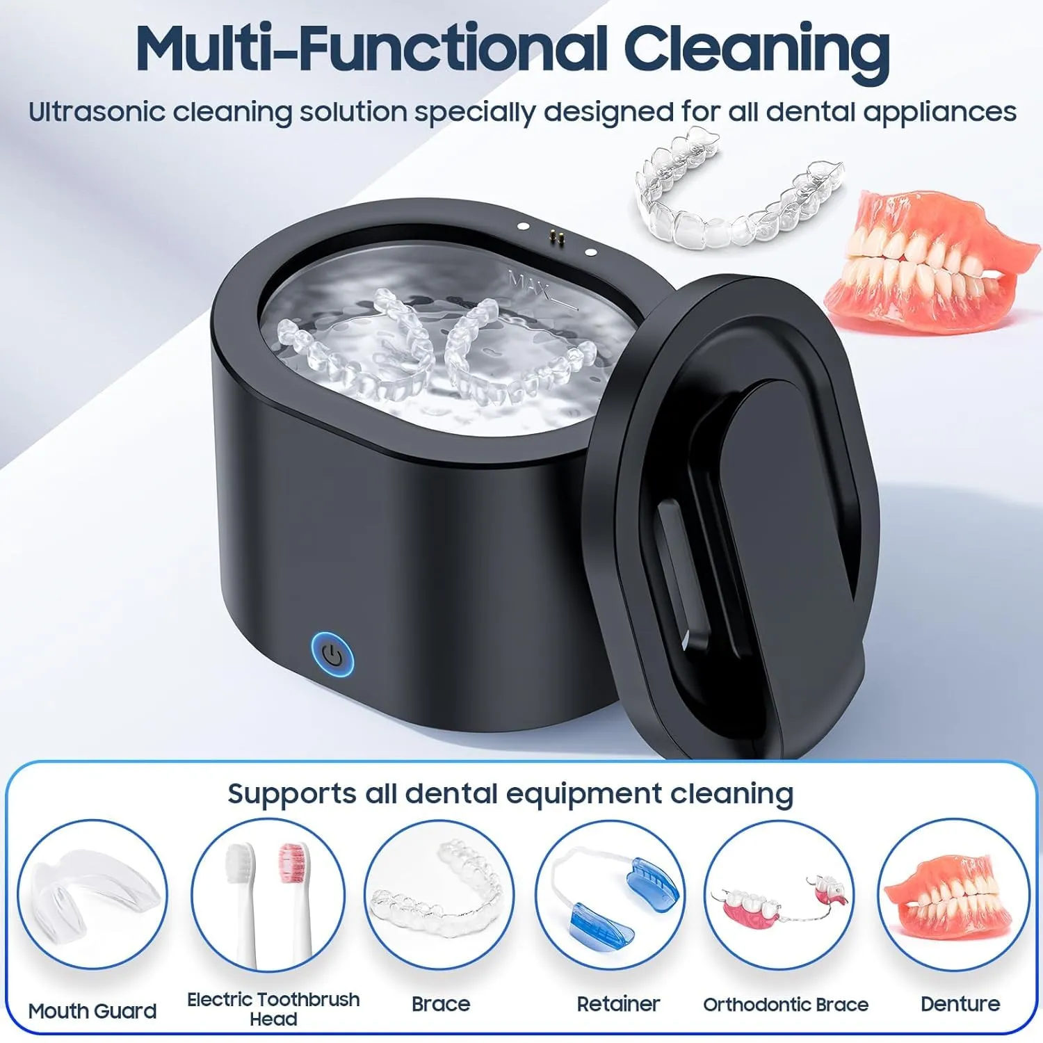 Ultrasonic Retainer Cleaner Machine for Denture: 45000Hz Portable Sonic Dental Pod for Mouth Guard