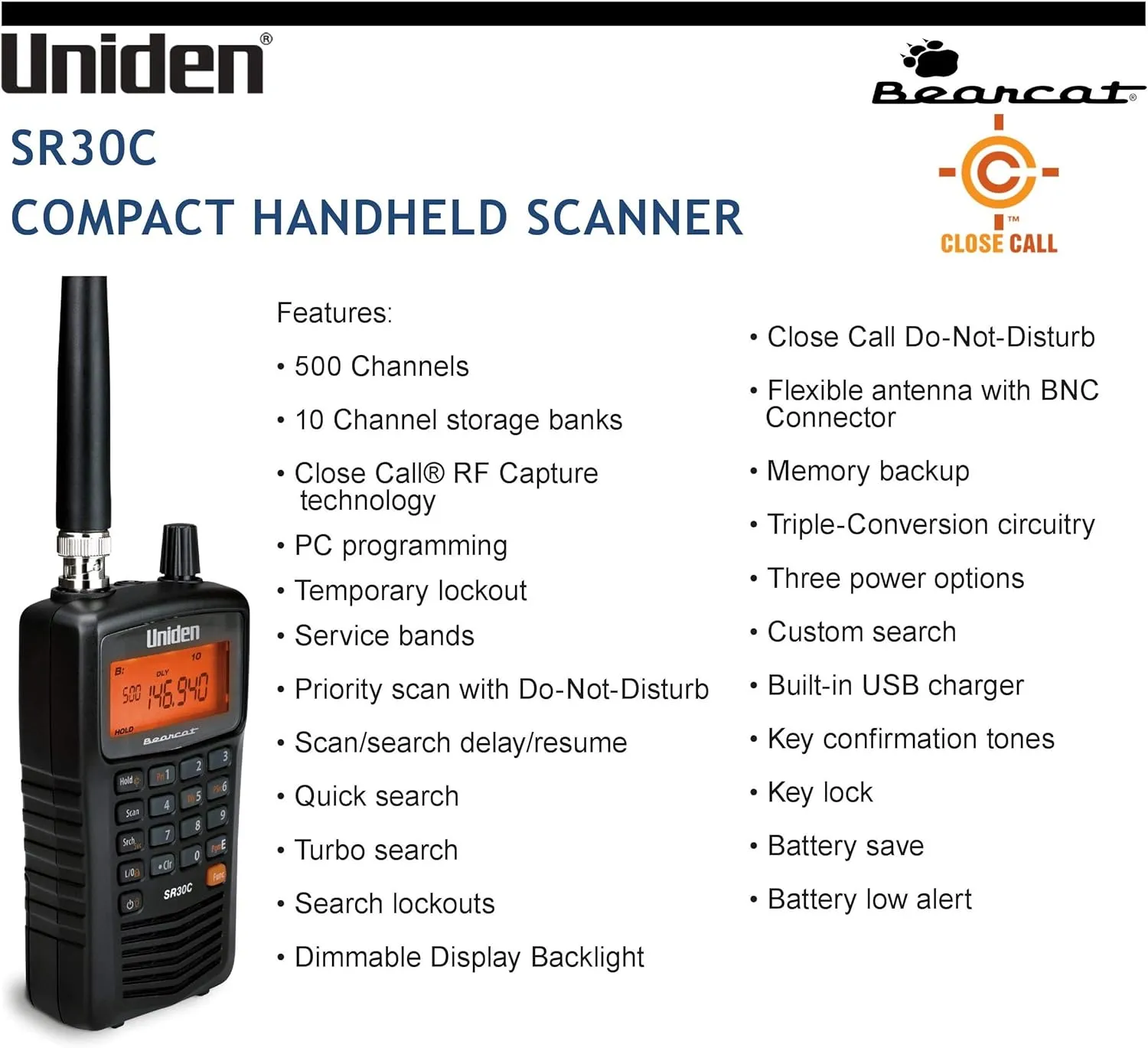 Uniden Bearcat SR30C 500-Channel Scanner   Koss QZ-99 Noise Reduction Stereophone