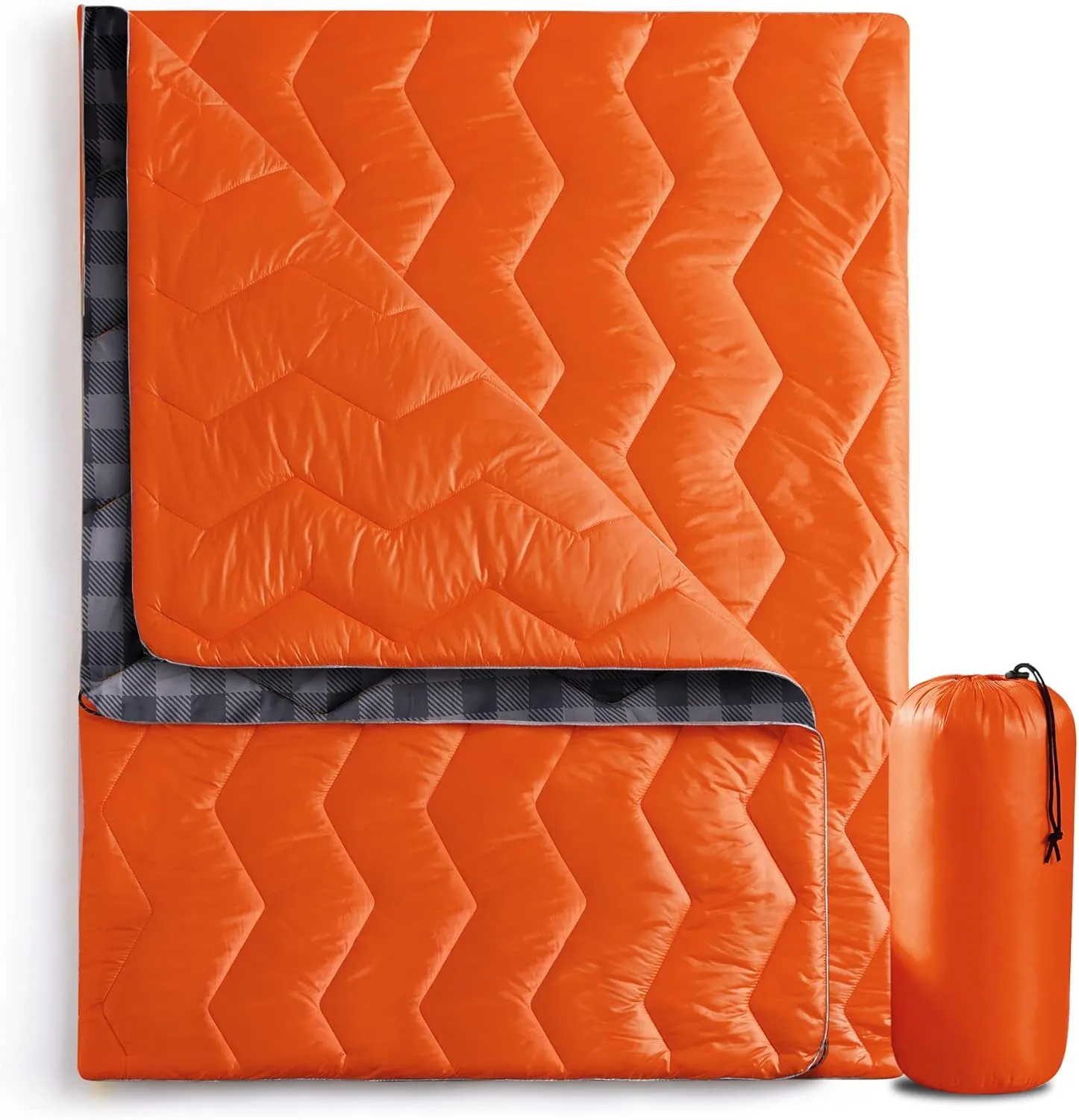 UNIKOME Packable Travel Blanket, Lightweight and Waterproof, Down Alternative, Corner Loops, 75'52', Orange