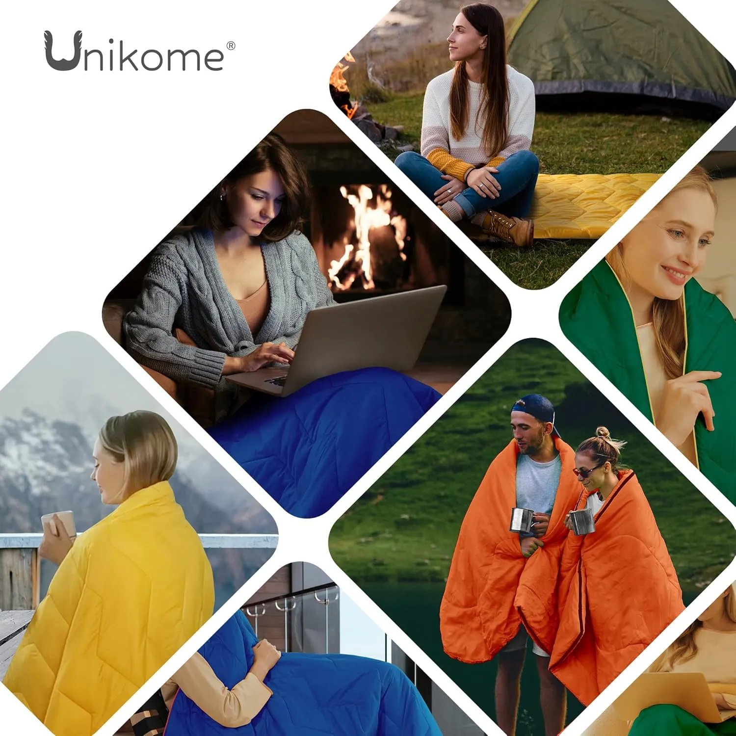 UNIKOME Packable Travel Blanket, Lightweight and Waterproof, Down Alternative, Corner Loops, 75'52', Orange