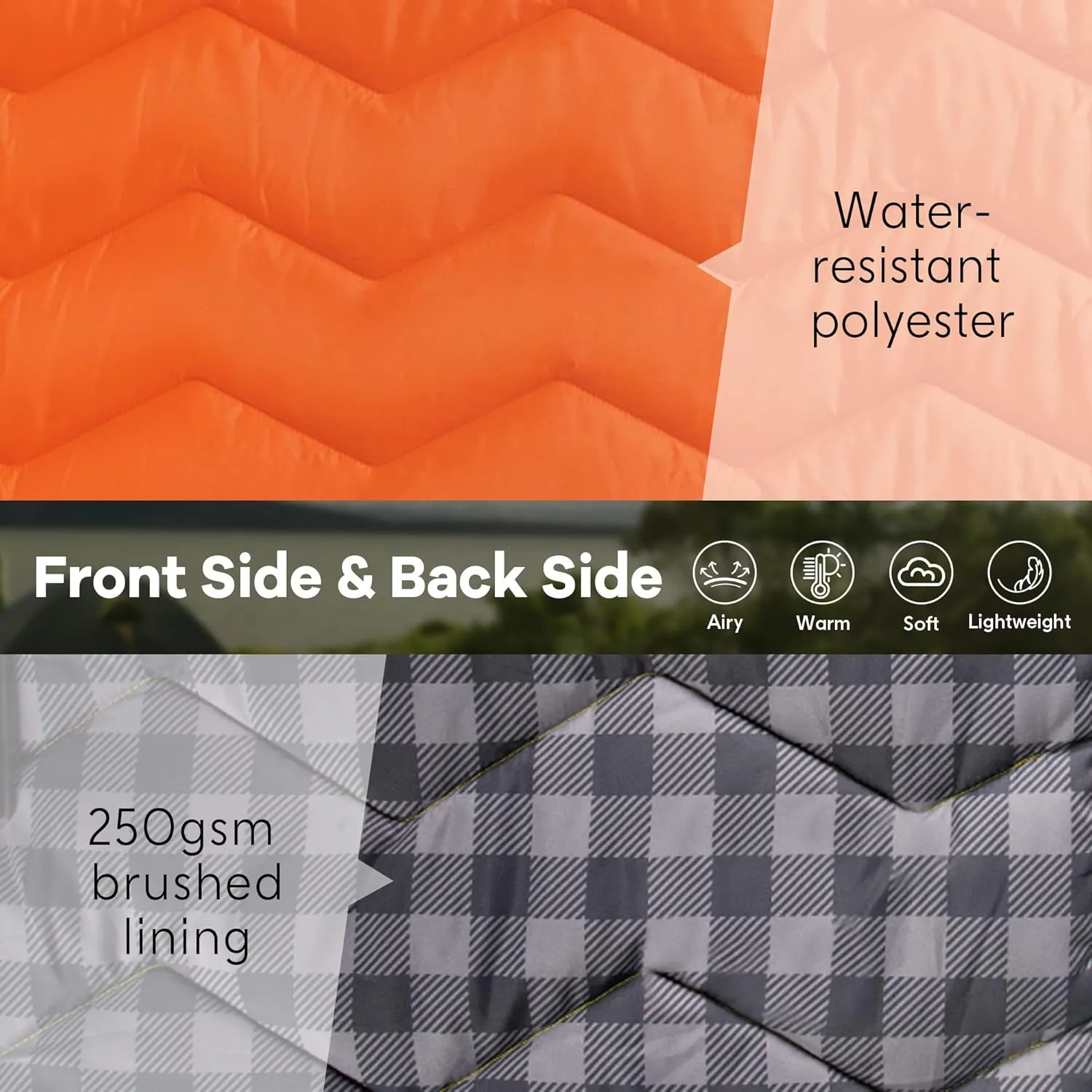 UNIKOME Packable Travel Blanket, Lightweight and Waterproof, Down Alternative, Corner Loops, 75'52', Orange