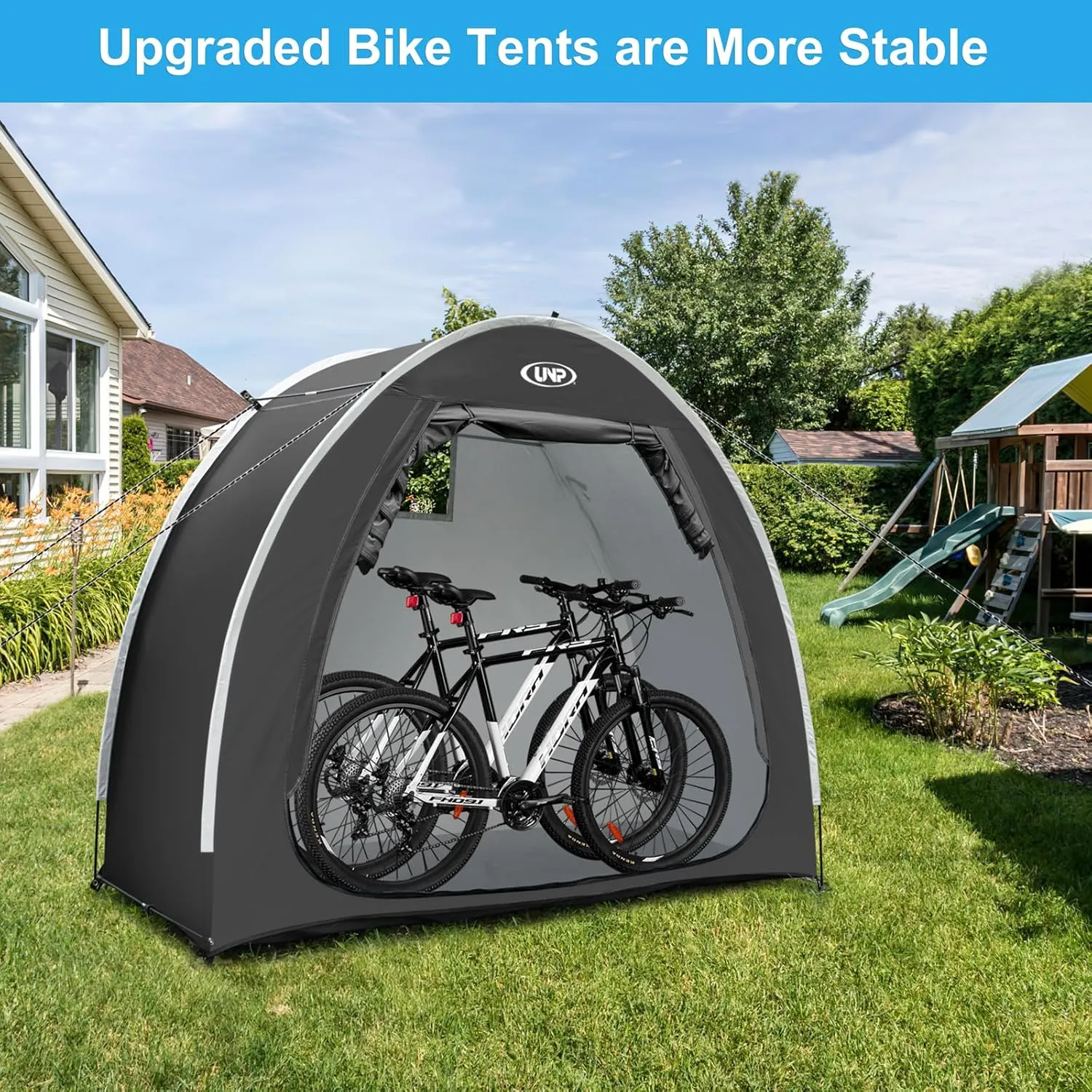 UNP Bike Storage Shed Tent, Portable Outdoor Bike Storage Tent with 210D Oxford Thick PU4000 Waterproof for 1/2/3/4 Bikes, Bike Covers Storage Shed Tent for Bicycles, Lawn Mower, Garden Tools