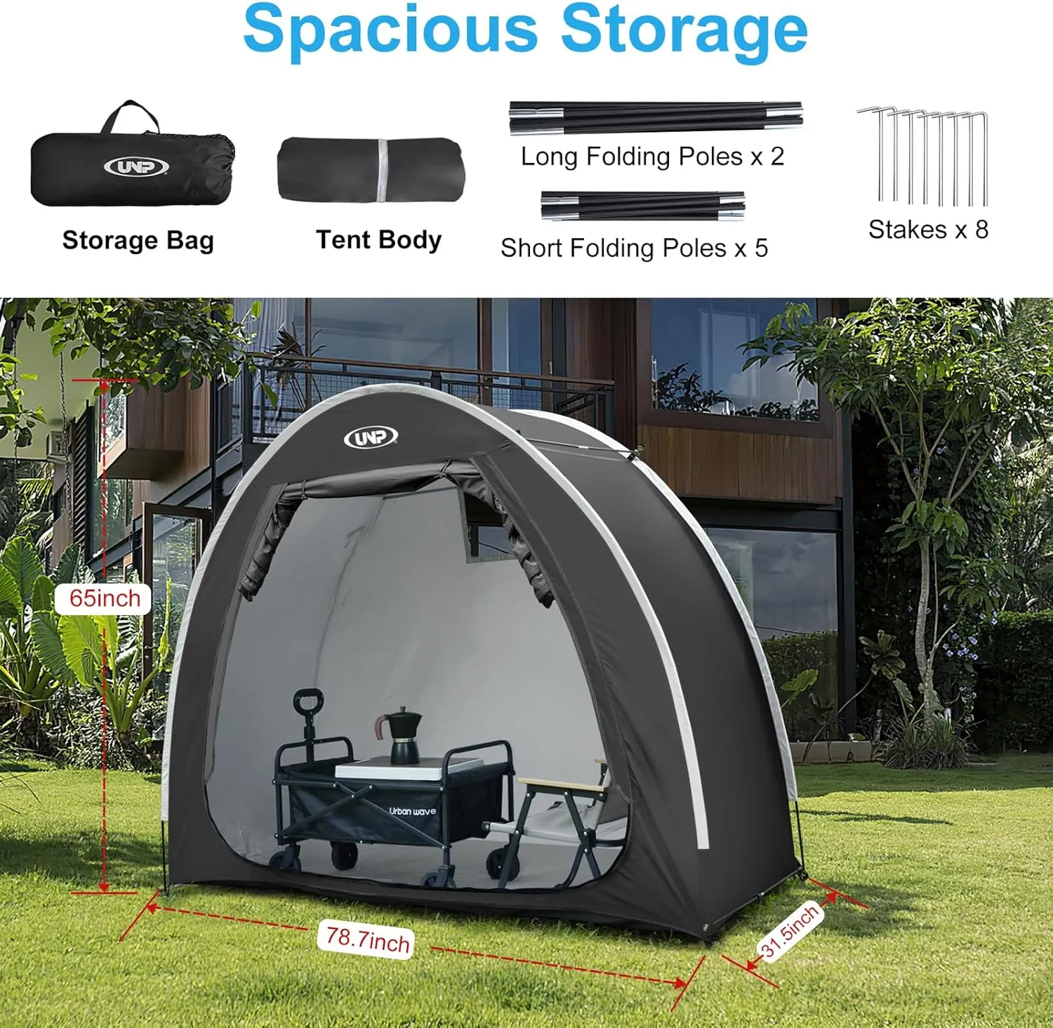 UNP Bike Storage Shed Tent, Portable Outdoor Bike Storage Tent with 210D Oxford Thick PU4000 Waterproof for 1/2/3/4 Bikes, Bike Covers Storage Shed Tent for Bicycles, Lawn Mower, Garden Tools