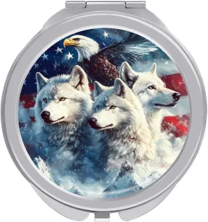 U.S Wolf Ea-gles Pocket Mirror Mini Portable Makeup Mirror Travel Compact Mirror