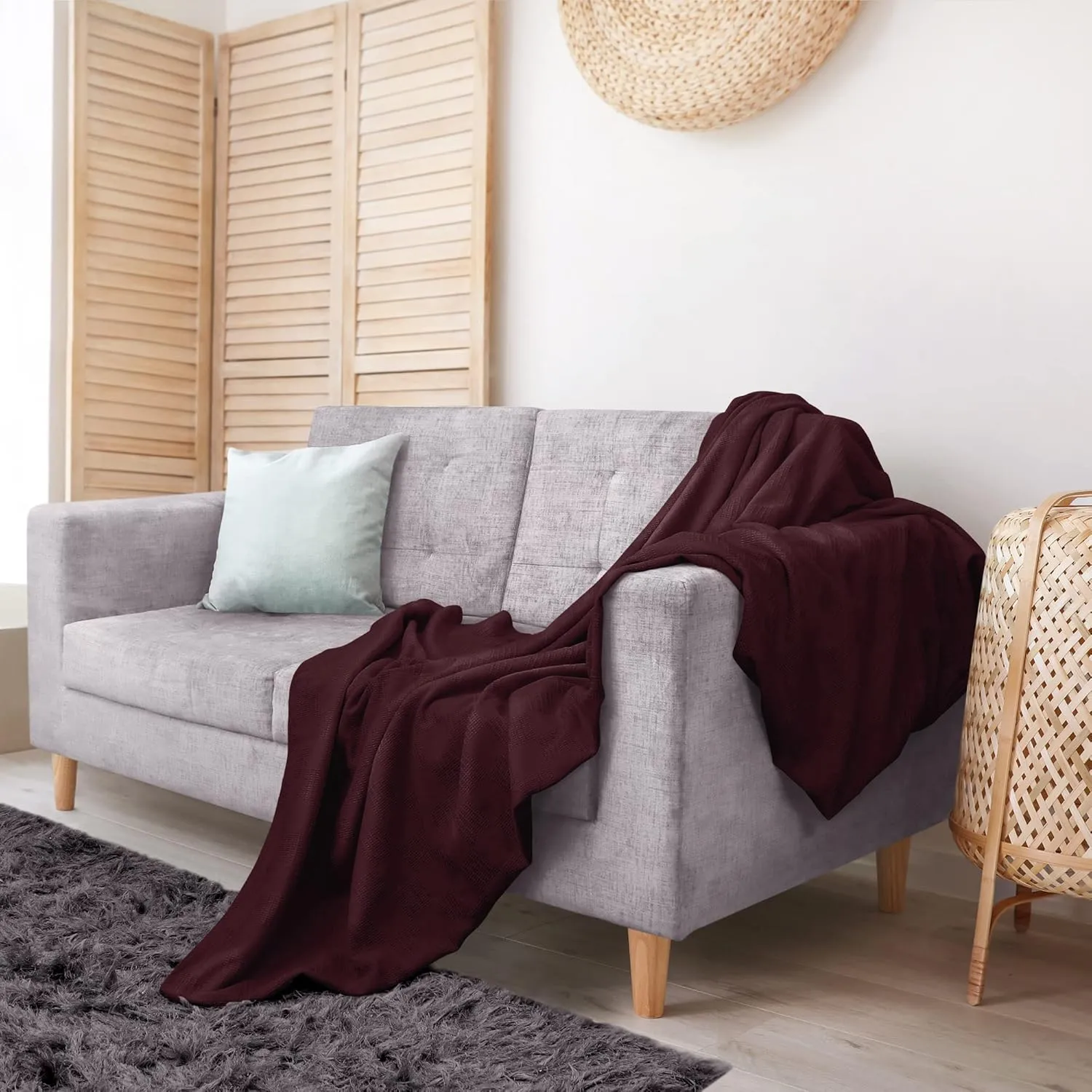 Utopia Bedding Burgundy 100% Cotton Blanket [Queen Size - 90x90 Inch] 350GSM Lightweight, Soft and Breathable Thermal Blanket for All Seasons