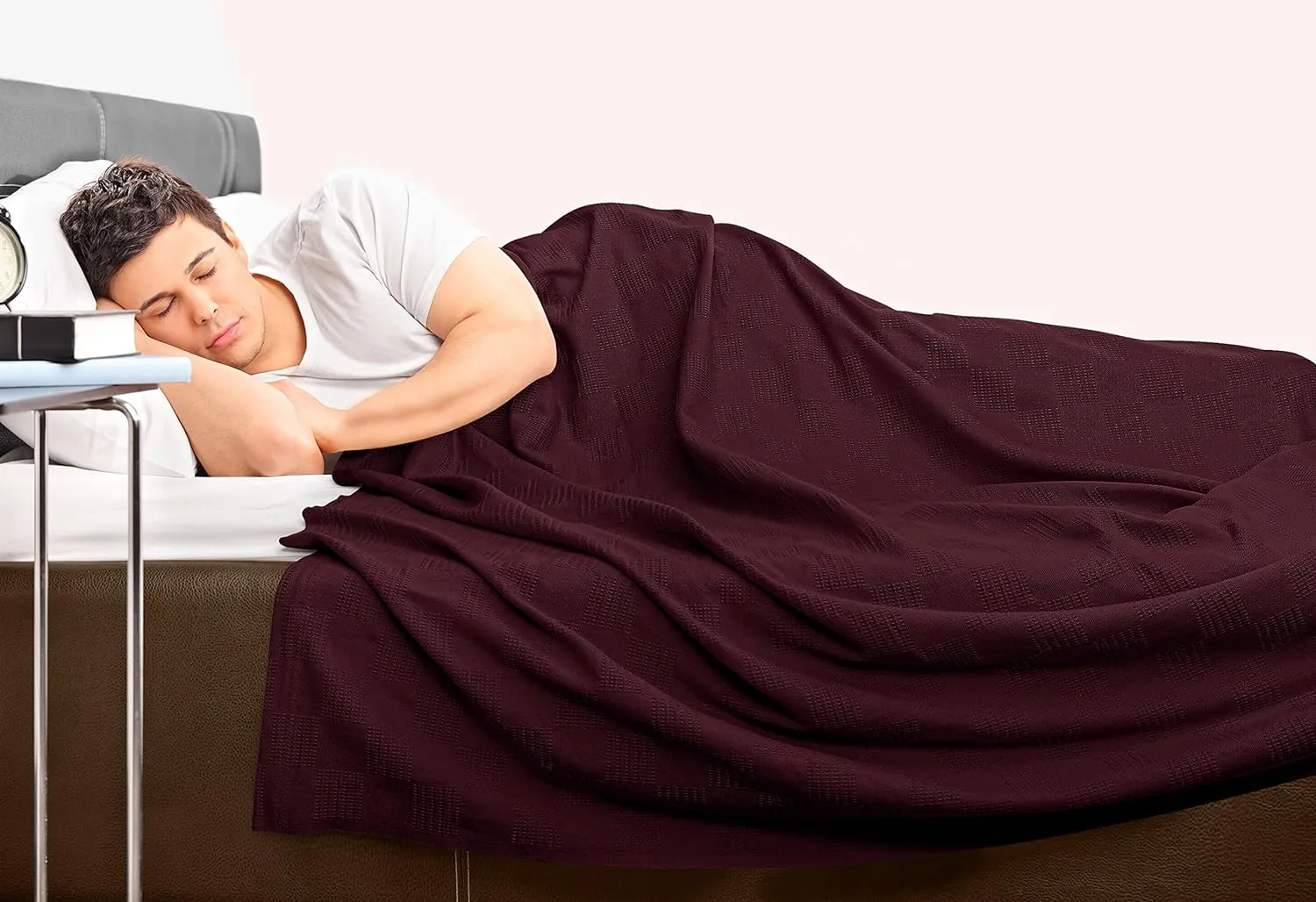 Utopia Bedding Burgundy 100% Cotton Blanket [Queen Size - 90x90 Inch] 350GSM Lightweight, Soft and Breathable Thermal Blanket for All Seasons