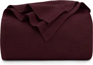 Utopia Bedding Burgundy 100% Cotton Blanket [Queen Size - 90x90 Inch] 350GSM Lightweight, Soft and Breathable Thermal Blanket for All Seasons
