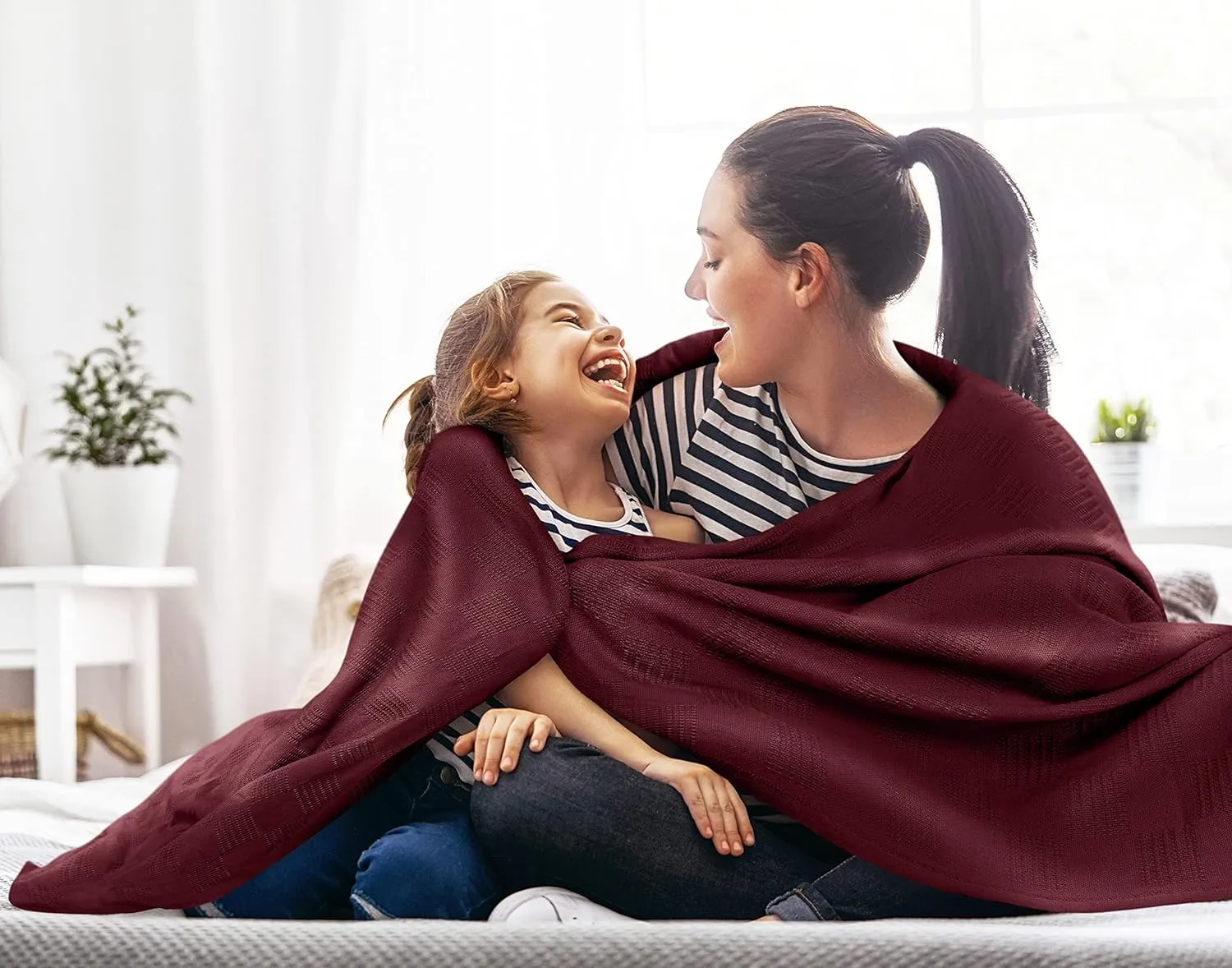 Utopia Bedding Burgundy 100% Cotton Blanket [Queen Size - 90x90 Inch] 350GSM Lightweight, Soft and Breathable Thermal Blanket for All Seasons