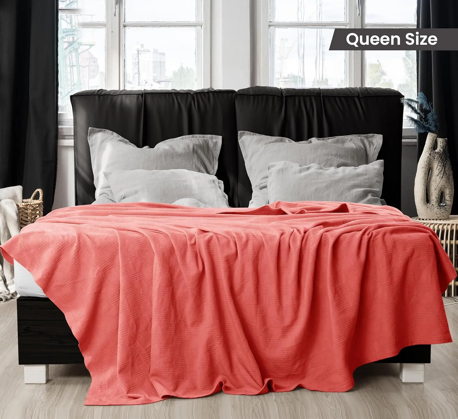 Utopia Bedding Coral 100% Cotton Blanket [Queen Size - 90x90 Inch] 350GSM Lightweight, Soft and Breathable Thermal Blanket for All Seasons