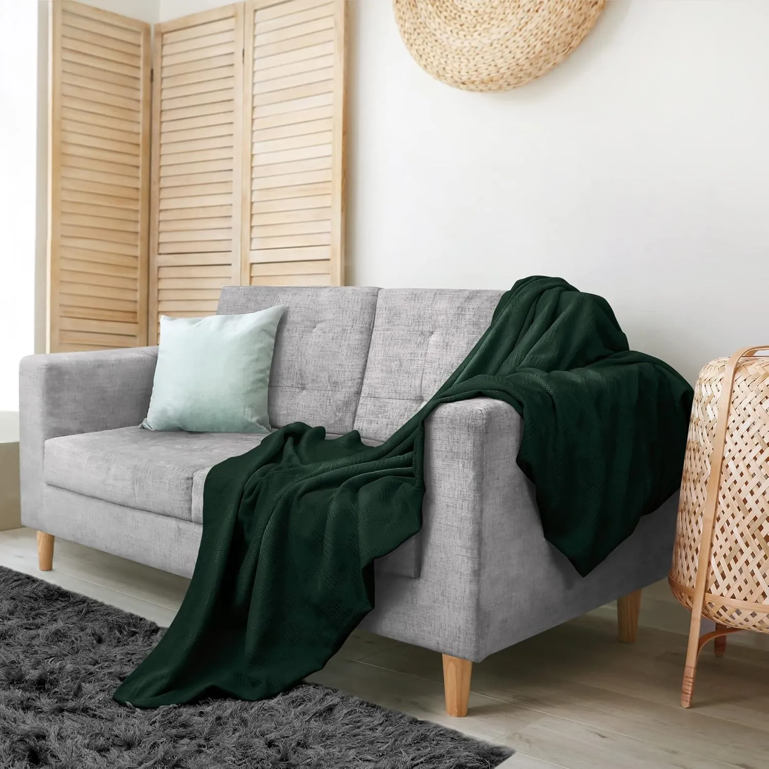 Utopia Bedding Forest Green 100% Cotton Blanket [Queen Size - 90x90 Inch] 350GSM Lightweight, Soft and Breathable Thermal Blanket for All Seasons