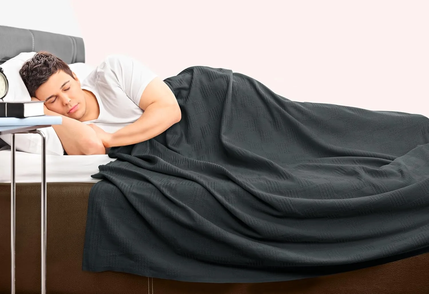 Utopia Bedding Smoke Gray 100% Cotton Blanket [Queen Size - 90x90 Inch] 350GSM Lightweight, Soft and Breathable Thermal Blanket for All Seasons