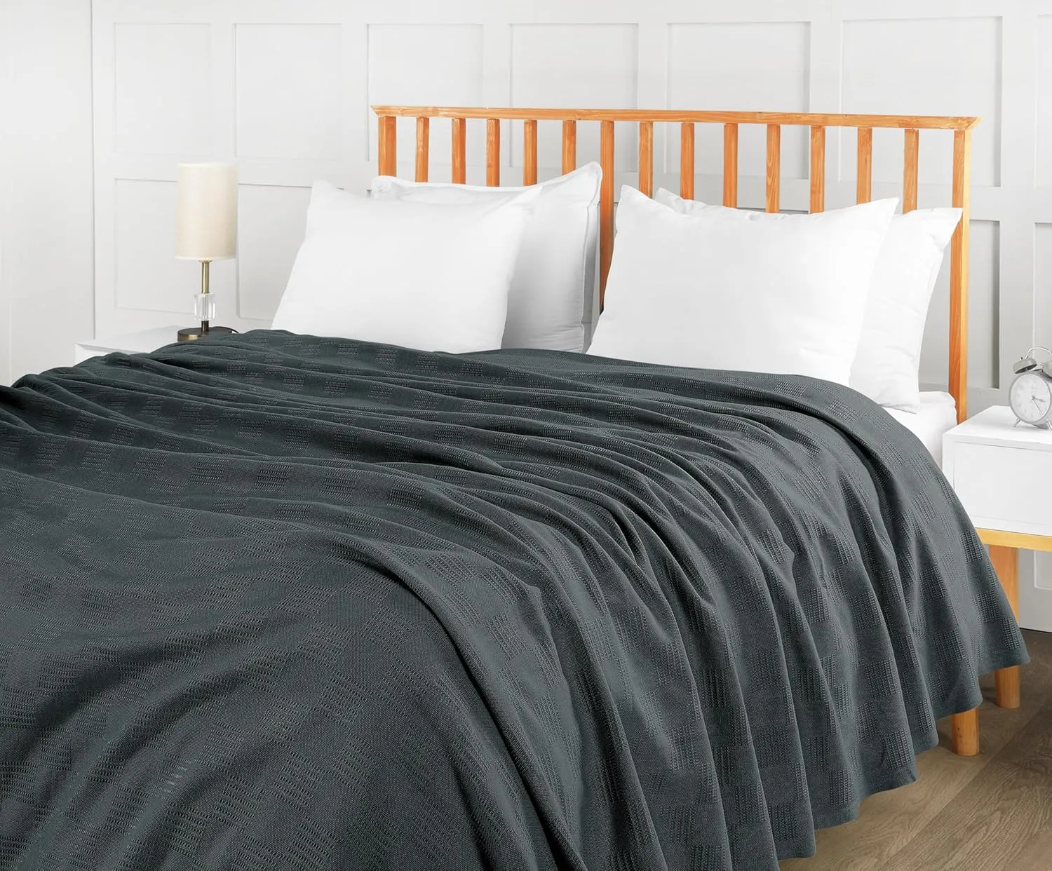 Utopia Bedding Smoke Gray 100% Cotton Blanket [Queen Size - 90x90 Inch] 350GSM Lightweight, Soft and Breathable Thermal Blanket for All Seasons