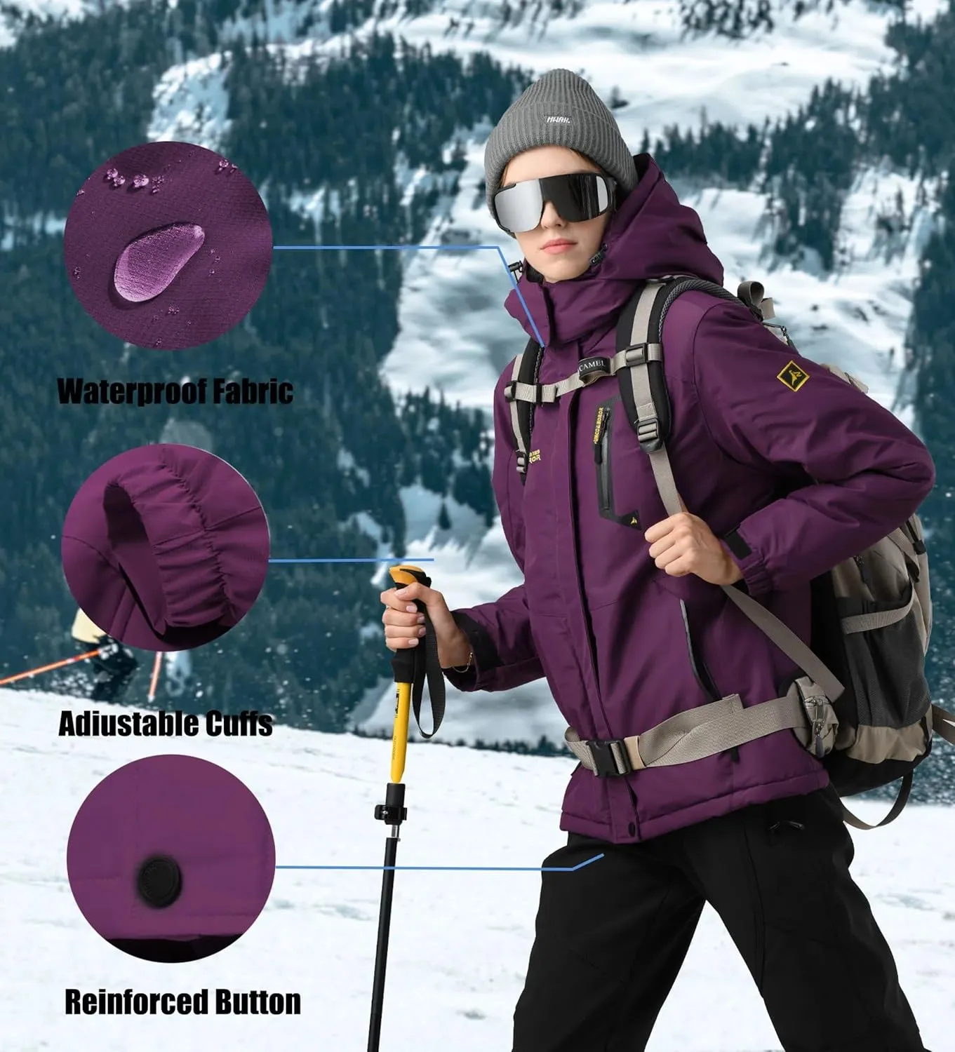 V.A.TOR 189 UNCO&BOROR Women Thermal Insulated Ski Jacket,Waterproof Windproof Coat with Hood for Hiking & Snowboarding