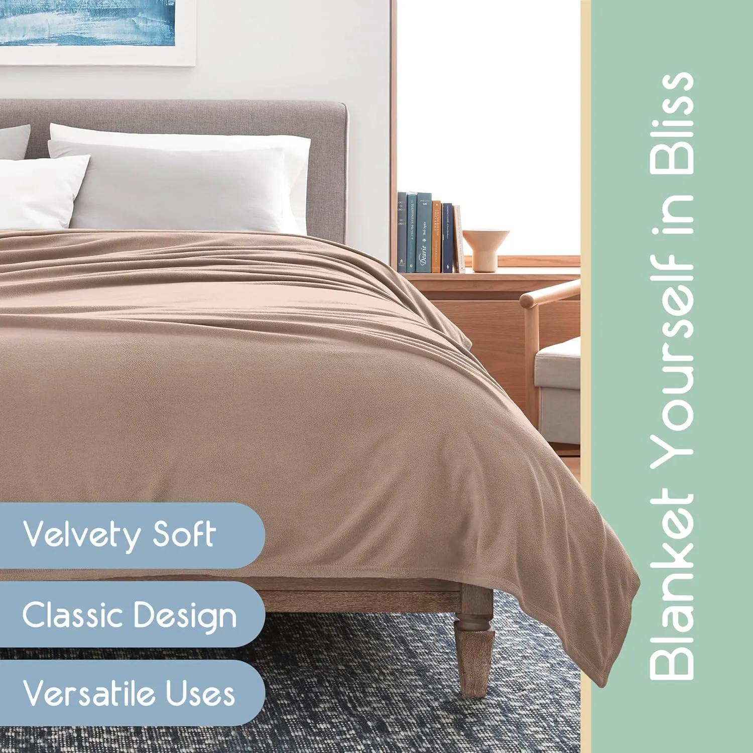 Vellux King Size Microfleece Blanket | Fleece Bed Blanket | All-Season Comfort | Supersoft Lightweight | Plush Throw Blanket for Bed Couch or Sofa | Pet-Friendly | Nutmeg