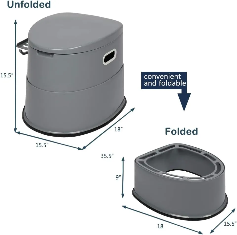 VERYKE Portable Toilet for Adults Camping, Indoor Outdoor Commode w/Detachable Inner Bucket & Removable Paper Holder, Lightweight & Compact for Camping, Boat, Van, Emergency Use (Grey)