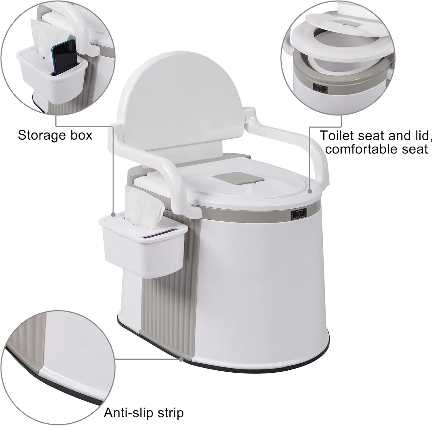 VERYKE Portable Toilet | Indoor Outdoor Commode w/Detachable Inner Bucket & Removable Paper Holder, Lightweight & Compact for Camping, Boat, Van, Emergency Use (Grey-White)