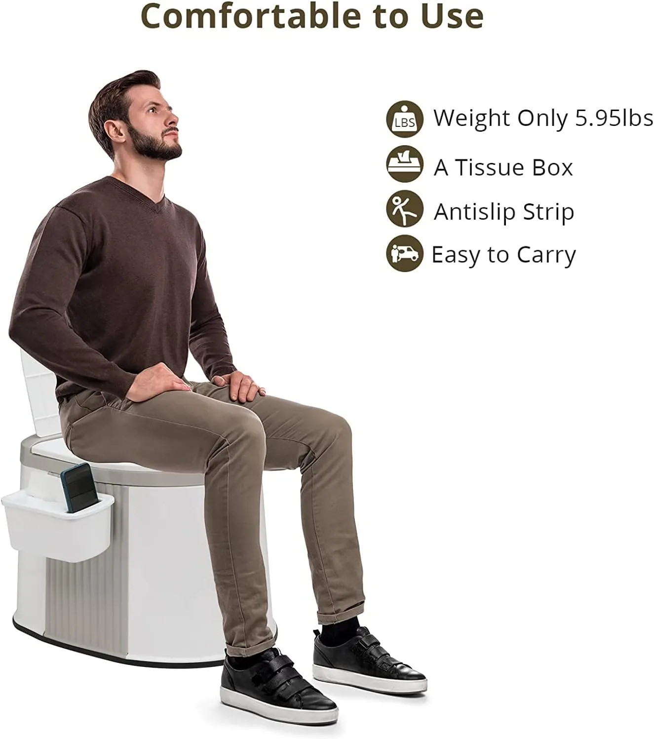 VERYKE Portable Toilet | Indoor Outdoor Commode w/Detachable Inner Bucket & Removable Paper Holder, Lightweight & Compact for Camping, Boat, Van, Emergency Use (Grey-White)