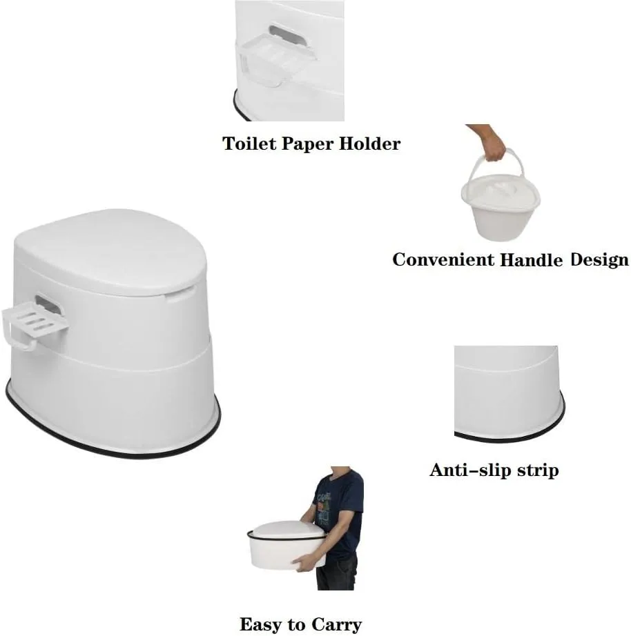 VERYKE Portable Toilet | Indoor Outdoor Commode w/Detachable Inner Bucket & Removable Paper Holder, Lightweight & Compact for Camping, Boat, Van, Emergency Use (White)