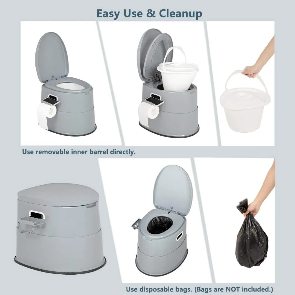 VINGLI Portable Toilet | Indoor Outdoor Commode w/Detachable Inner Bucket & Removable Paper Holder, Lightweight & Compact for Camping, Boat, Van, Emergency Use (Grey)
